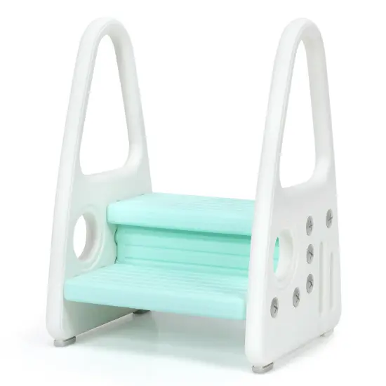 HDPE Double-Tier Kids Step Stool with Safety Armrests Blue {1}