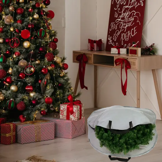Northlight 36" Gray and Black Multi-Seasonal Wreath Storage Bag {3}