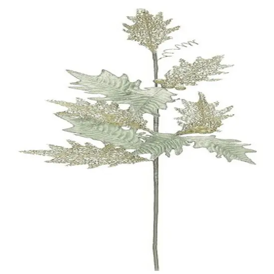 Select Artificials 32" Green and Gold Glittered Sheer Artificial Holly Spray {1}