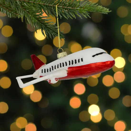 Northlight 5.75" White and Red Airplane Glass Christmas Ornament {3}
