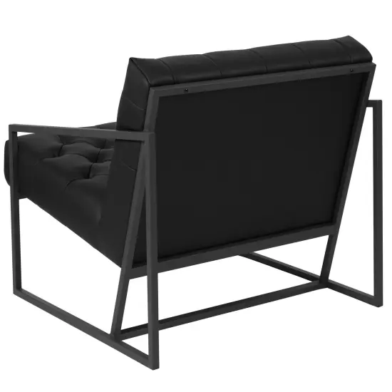 Merrick Lane Vienna Modern Lounge Chair With Tufted Seating And Metal Frame Black {3}