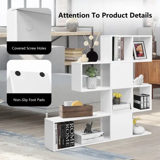 Engineered Wood Ladder Bookshelf, 5-Tier Display Rack White {5}