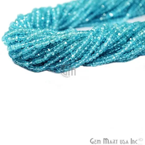 Rondelle Beads, 12.5 Inch Bead Strands, Natural Strung Gemstone, 3-4mm, Faceted, GemMartUSA (70002) Blue Topaz {1}