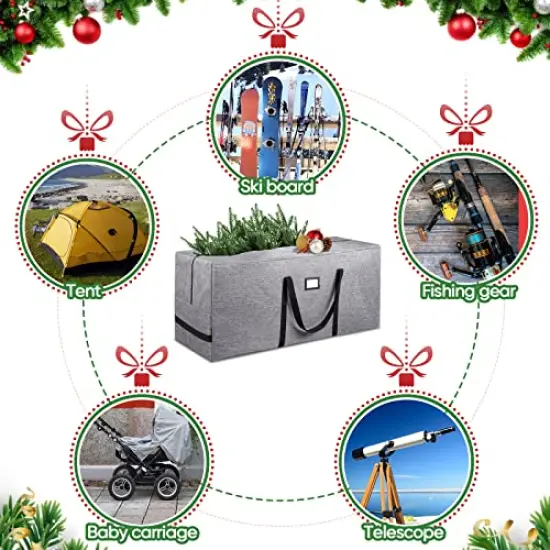 7.5 ft Christmas Tree Storage Bag, Heavy Duty 900D Oxford Fabric with Reinforced Handles and Dual Zippers Wide Opening, Extra Large Storage Container for Trees and Decorations (Grey) {4}
