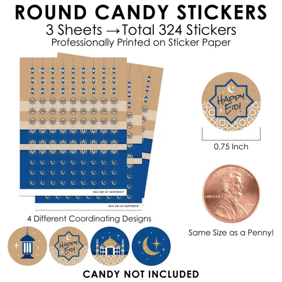 Big Dot of Happiness Eid Mubarak - Happy Eid Party Small Round Candy Stickers - Ramadan Party Favor Labels - 324 Count {4}