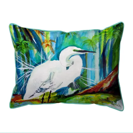 Betsy Drake Acyrlic Egret Large Indoor/Outdoor Pillow 16x20 Multicolor {1}