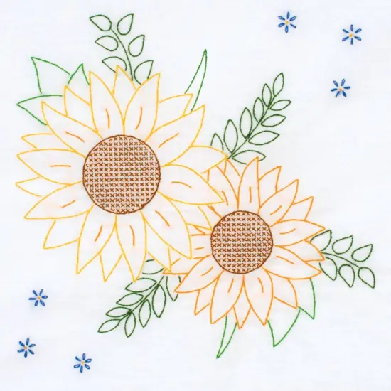 Jack Dempsey Stamped White Quilt Blocks 18"X18" 6/Pkg-Golden Sunflowers {4}