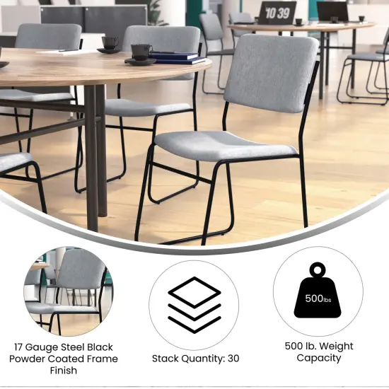 Emma and Oliver 500 lb. Capacity High Density Stacking Chair with Sled Base GrayFabric/Black {2}