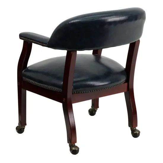 Emma and Oliver Conference Chair with Accent Nail Trimand Casters Navy Vinyl {4}