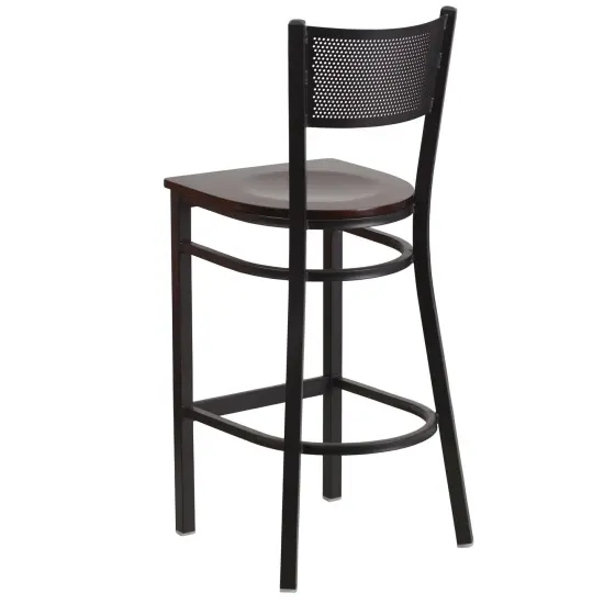 Emma and Oliver Grid Back Metal Restaurant Dining Barstool Walnut/BlackMetal {3}