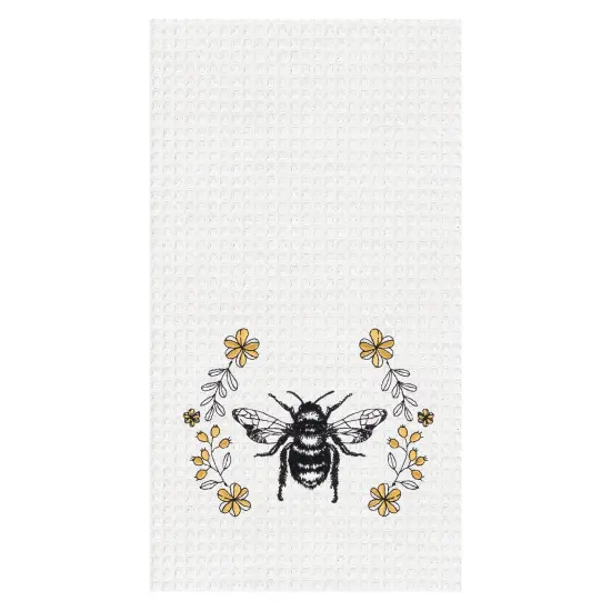 Queen Bee Embroidered Cotton Waffle Weave Kitchen Dishtowel, Farmhouse {1}