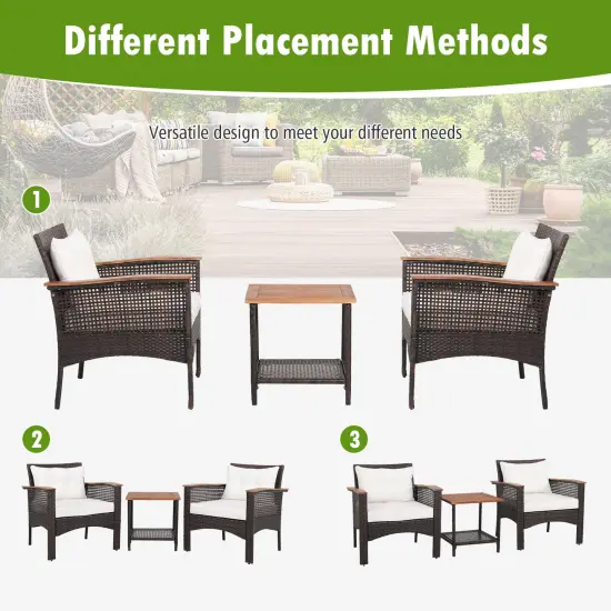 3 Pieces Patio Rattan Furniture Set with Acacia Wood Tabletop {5}