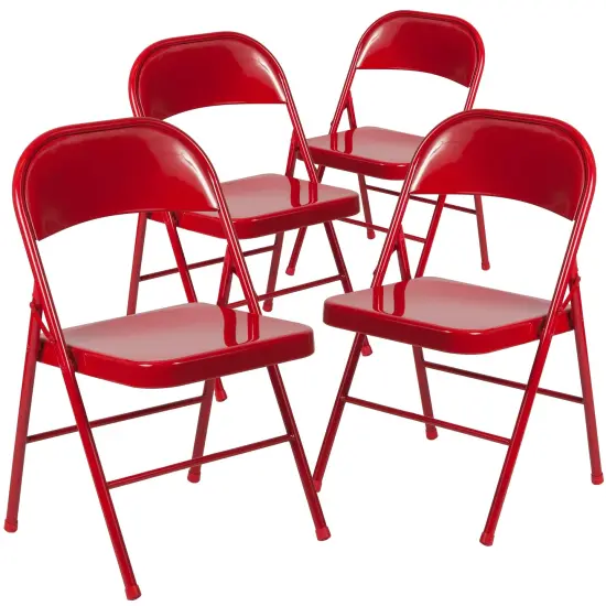 Emma and Oliver 4 Pack Double Braced Commercial Party Events Steel Metal Folding Chair Red {2}