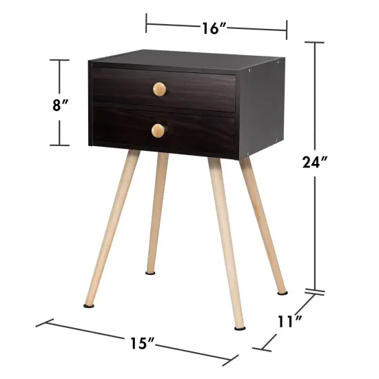 Modern Floor Standing 2 Drawers Nightstand with Wooden Legs and Golden Knob Brown {5}