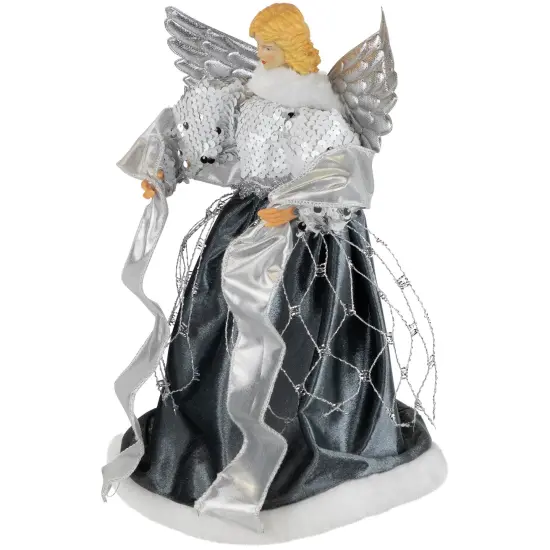 Northlight Sequined Angel with Wings Christmas Tree Topper Unlit - 12" Gray {4}