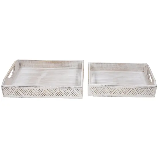 Northlight Set of 2 Brushed White Chevron Pattern Display Trays 18" {7}