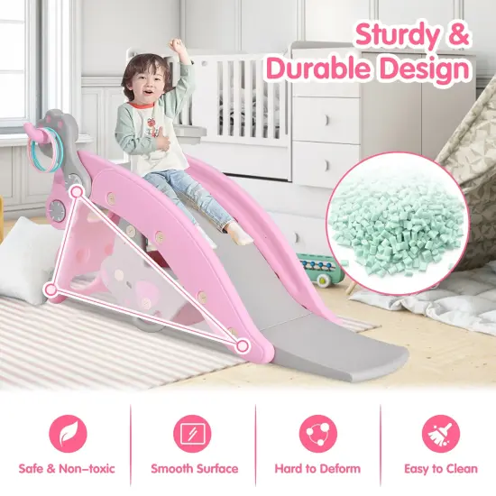 4-in-1 Toddler Slide and Rocking Horse Playset with Basketball Hoop Pink {6}