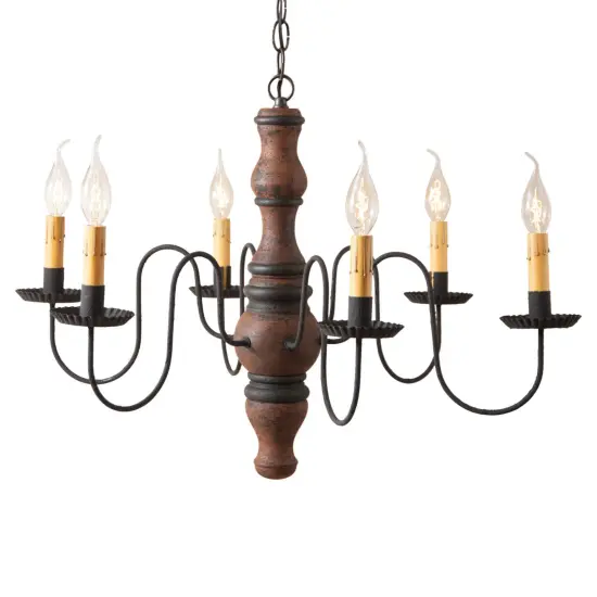 6 Arm Gettysburg Wood Dining Chandelier in Hartford Pumpkin 27 Inches Diameter {1}