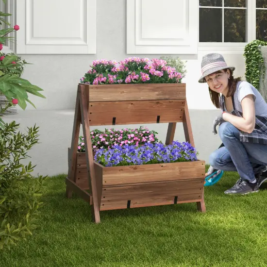 Vertical Raised Garden Bed With 3 Wooden Planter Boxes-S {1}