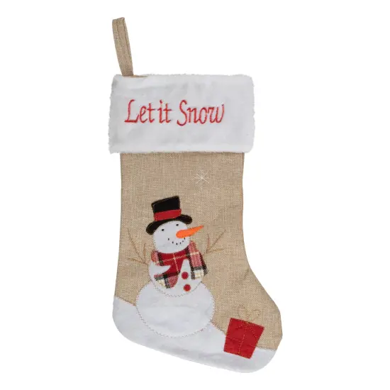 Northlight 19" Beige and Red Burlap "Let It Snow" Snowman Christmas Stocking {1}