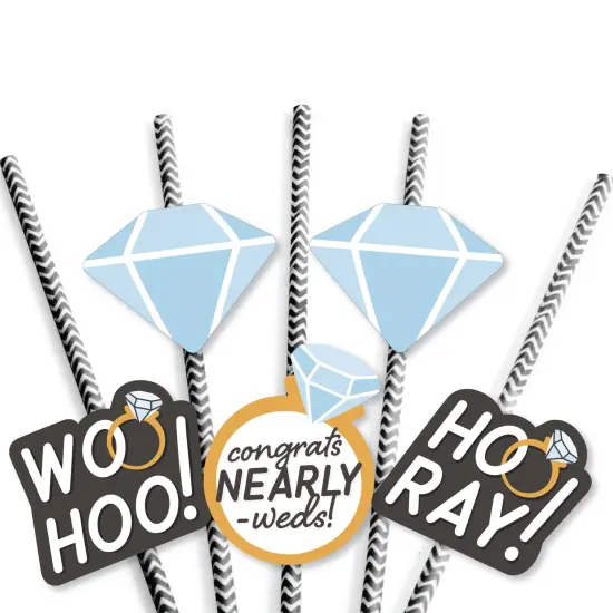 Big Dot of Happiness Just Engaged - Black and White - Paper Straw Decor - Engagement Party Striped Decorative Straws - Set of 24 {7}