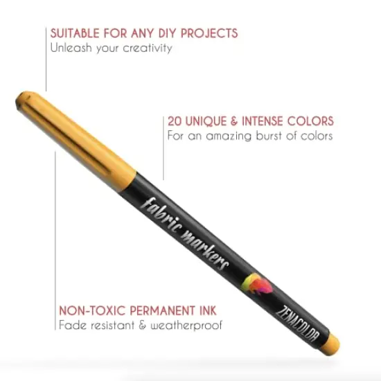20 Fabric Markers Set - Non-Toxic, Indelible, and Permanent with Fine Point Tip for Textile Painting {6}
