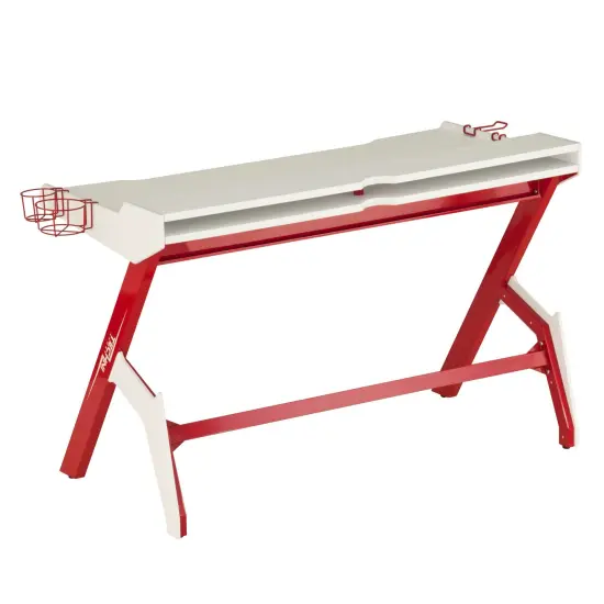 Techni Office Solutions 48.25" Red and White Ergonomic Gaming Computer Desk {7}