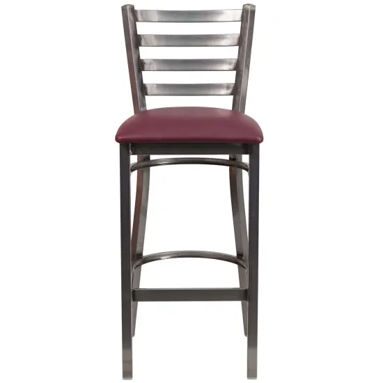 Emma and Oliver 2 Pack Clear Coated Ladder Back Metal Restaurant Barstool BurgundVyl/ClearCoat {3}