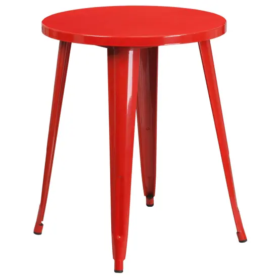 Merrick Lane Calgary 24" Round Metal Table for Indoor and Outdoor Use Red {2}