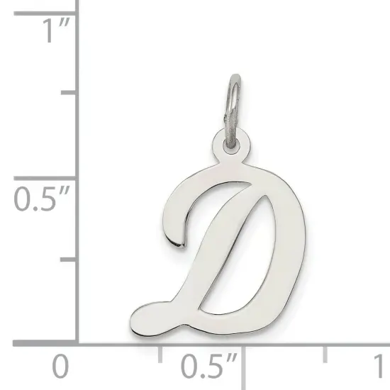 Sterling Silver Medium Script Initial Letter D Charm Jewerly 18mm x 12mm {5}