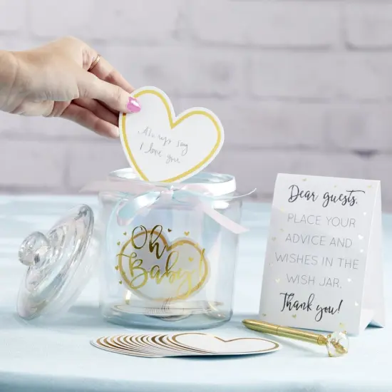 Iridescent Baby Shower Wish Jar with Heart Shaped Cards {2}