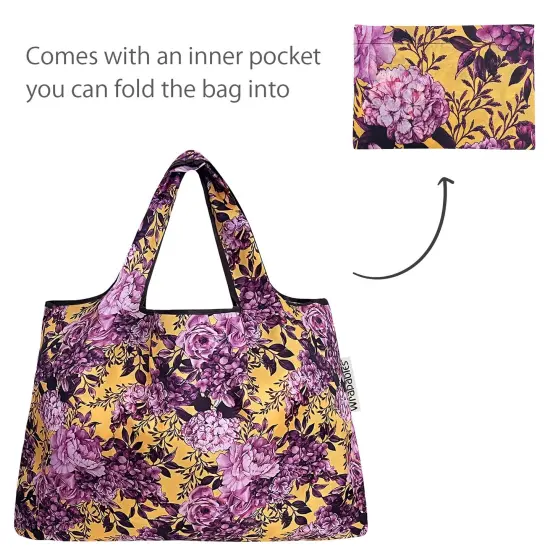 Wrapables Large & Small Foldable Tote Nylon Reusable Grocery Bags, Set of 2 Lavender Bloom {5}