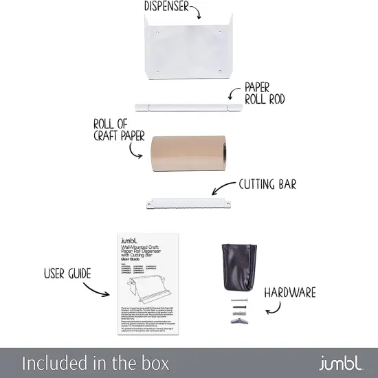 Jumbl Wall Mounted Kraft Paper Dispenser, Hanging Craft Paper Roll Holder with Paper Cutter (White) {5}