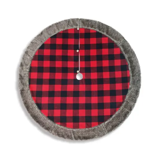 Red Buffalo Plaid Tree Skirt With Faux Fur Trim - 60" {2}