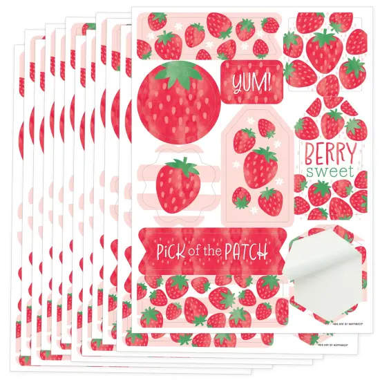 Big Dot of Happiness Berry Sweet Strawberry - Fruit Themed Birthday or Baby Shower Party Favor Sticker Set - 12 Sheets - 120 Stickers {1}