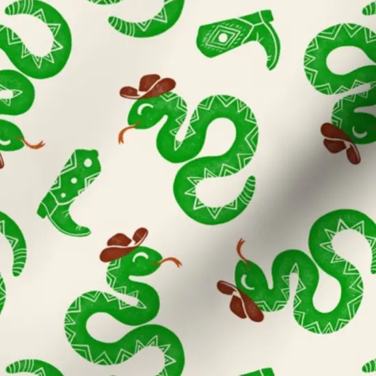 Various Fabrics by the Yard or Fat Quarter Whimsical Western Snakes Cowboy Hat Cute Desert Southwest Green Custom Printed Fabric by Spoonflower {7}