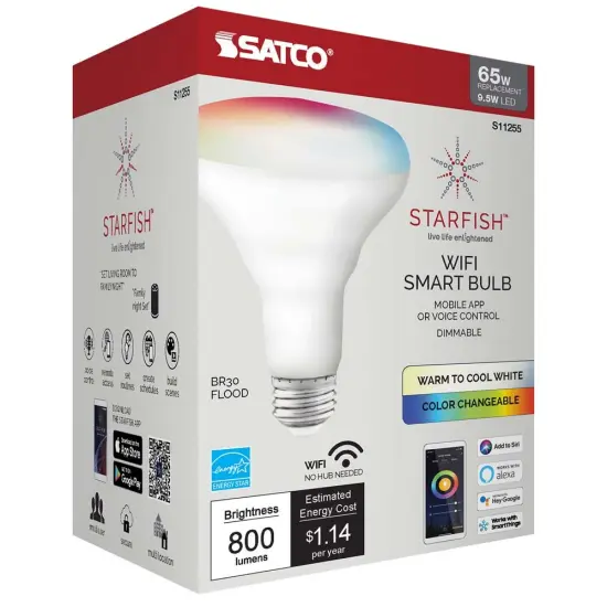 Satco 9.5w BR30 LED RGB Tunable White Starfish IOT 800 Lumens 120 Volt {3}