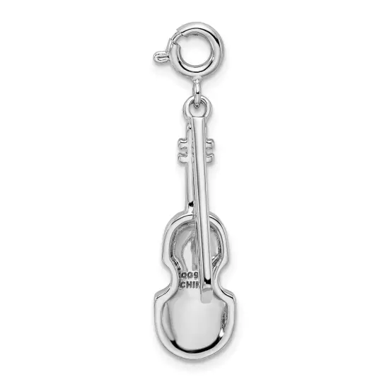 Sterling Silver Enameled Violin Charm Music Pendant Jewerly 32mm x 11mm {4}