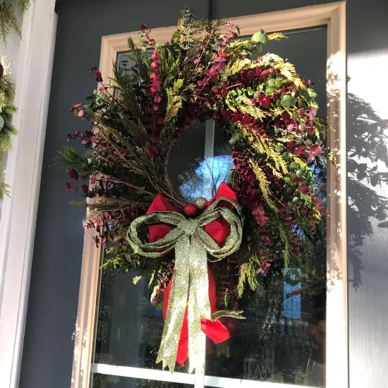 Melrose Glitter Drenched Christmas Bow Decoration - 16" - Gold and Green {3}