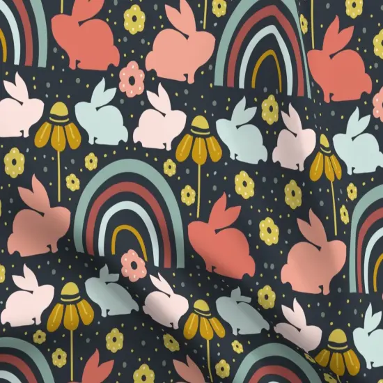 Various Fabrics by the Yard or Fat Quarter Spring Rabbit Coral Pink Aqua Yellow Easter Bunny Rainbow Boho Bunnies Custom Printed Fabric by Spoonflower {5}