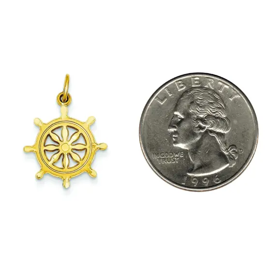 14K Gold Ships Wheel Charm Jewelry FindingKing 24mm x 16mm {2}