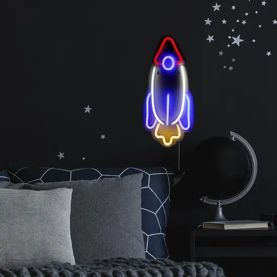 Northlight LED Rocketship Neon Lighted Wall Art - 16.25" Blue {4}
