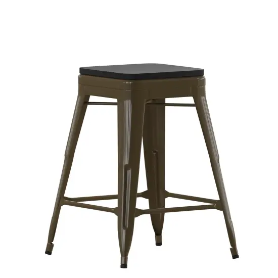 Emma and Oliver Cory Set of Four Backless Metal Stools with All-Weather Poly Resin Seats for Indoor Use Only Silver/Gray {6}