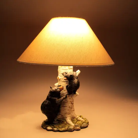 Black Bear and Cub Birch Tree Table Lamp With Shade {5}