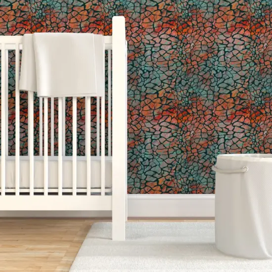 Pre-Pasted Wallpaper 2FT Wide Animal Print Crocodile Alligator Whimsical Green Teal Red Orange Swamp Chic Custom Pre-pasted Wallpaper by Spoonflower {7}