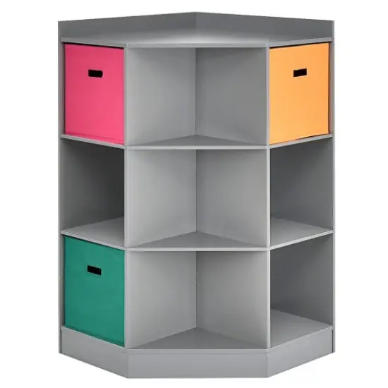 3-Tier Kids Storage Shelf Corner Cabinet with 3 Baskets Grey {3}