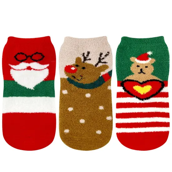 Wrapables Novelty Winter Warm Christmas Fuzzy Slipper Socks for Women (Set of 3), Reindeer {3}