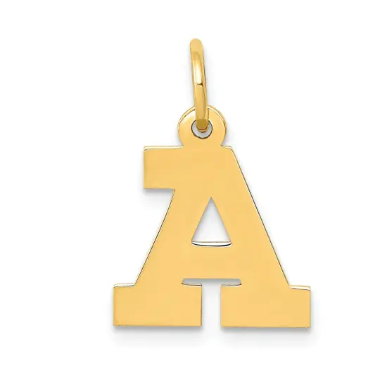 14K Yellow Gold Small Block Intial Letter A Charm Jewerly 18mm x 12mm {1}