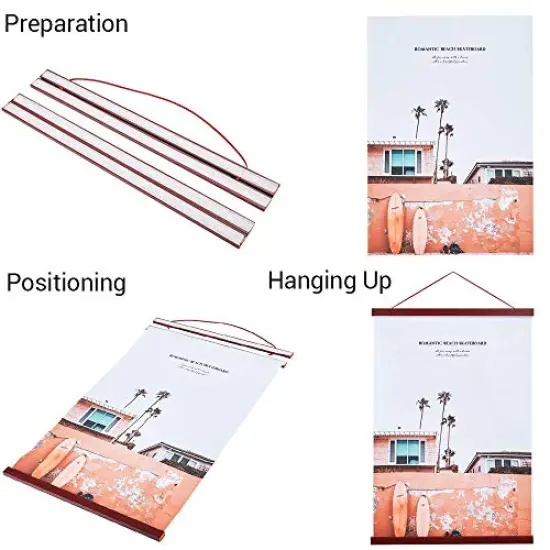 2 Pack Magnetic Poster Hanger Frame, 9x24 9x12 9x11 Light Wood Wooden Magnet Canvas Artwork Print Dowel Poster Hangers Frames Hanging Kit (Mahogany, 9",2 Packs) {6}
