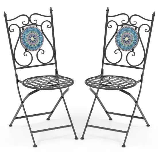 Set Of 2 Mosaic Chairs For Patio Metal Folding Chairs Design-A {3}